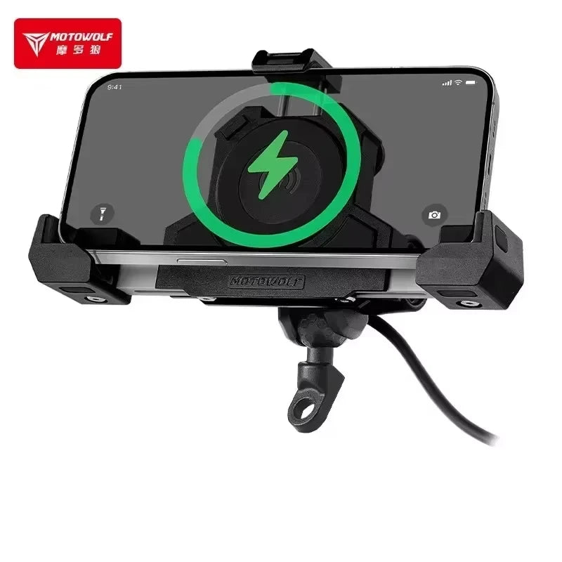 ជើងទ្រទូរសព្ទម៉ូតូ Motowolf រាងត្រីកោណ ដែលអាចស្រូបយកឆក់បាន ជើងទ្រសាកថ្មឥតខ្សែ USB សម្រាប់ម៉ូតូ