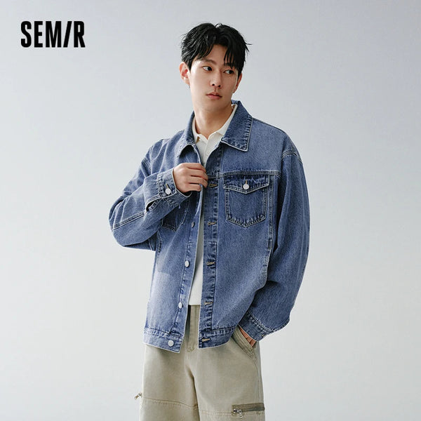 អាវក្រៅ Semir Retro សម្រាប់បុរសនិងស្ត្រី 2026 និទាឃរដូវ Denim រលុង Lapel ធម្មតា ម៉ូដទាន់សម័យ ងាយស្រួលពាក់ប្រចាំថ្ងៃ