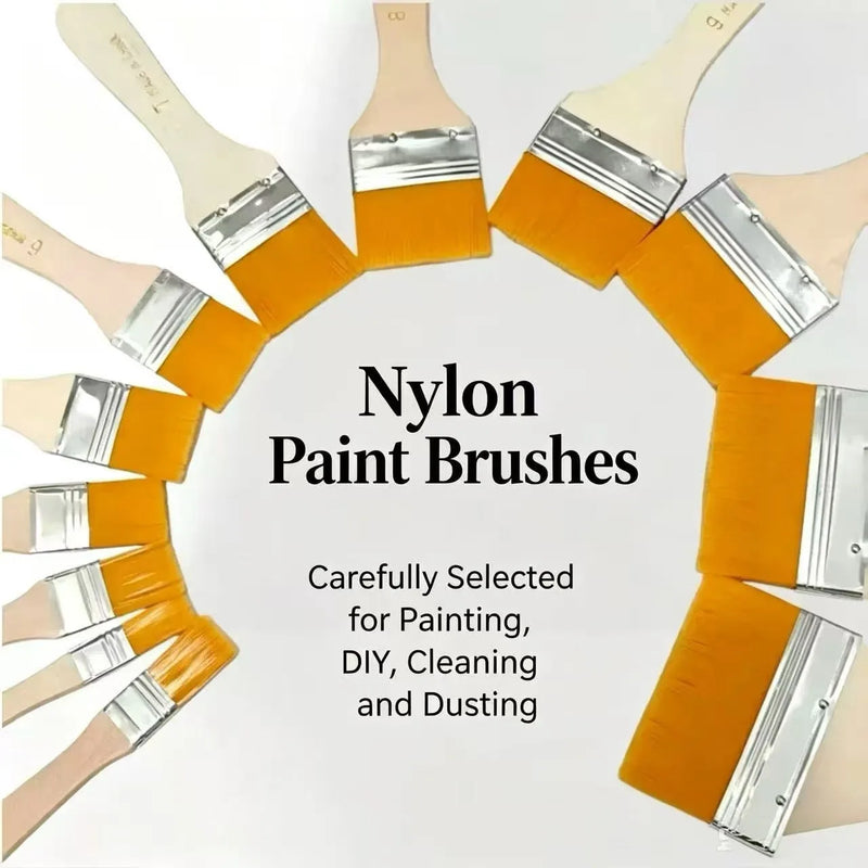 5Pcs Wooden Handle Nylon Bristle Paint Brush for Oil Painting, Dusting and Cleaning - Unrechargeable Hand Tool Set Without Batt