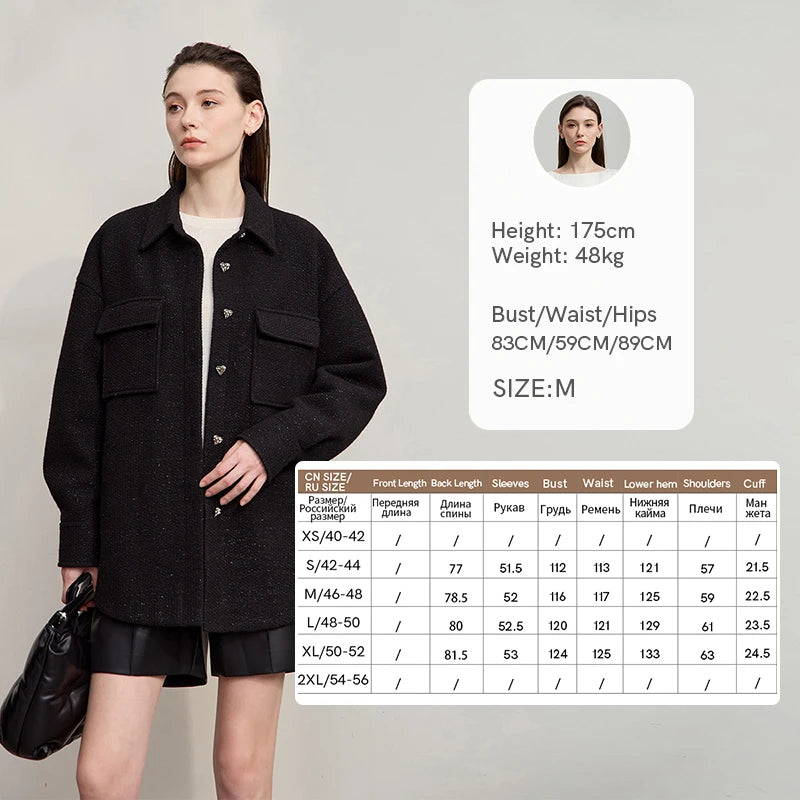 AMII Elegant Women's Coat 2026 Winter New Casual Turn-Down Collar Woman Jacket Loose Knitted Long Sleeves Coat Ladies 12554016