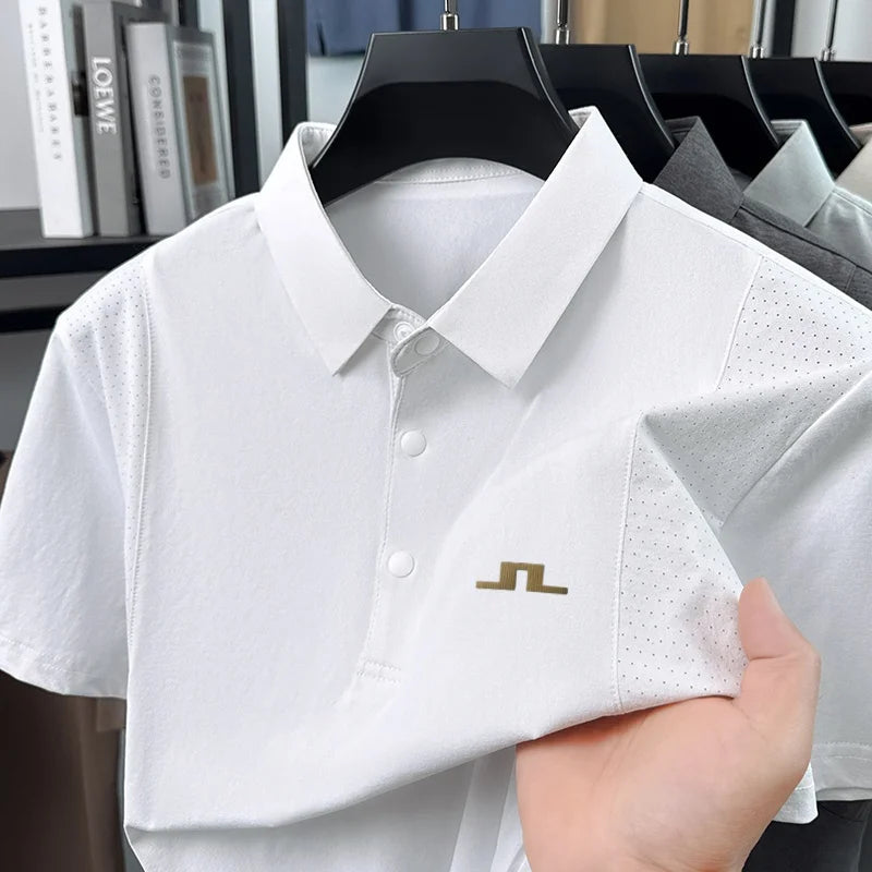 Quality Sports Casual Men Short-Sleeved Polo Shirt Lapel Button Pattern Printing Breathable T-Shirt Versatile Daily Life Tops