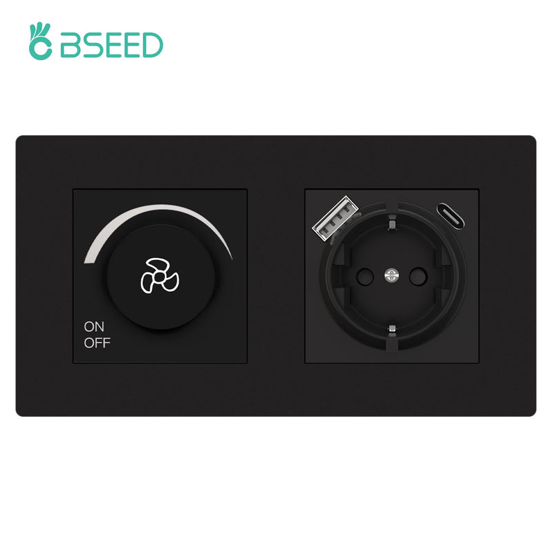 BSEED Fan Switch Knob Button Switch Adjust Speed With Wall Power Socket Switch ON OFF Plastci Frame Black 220V