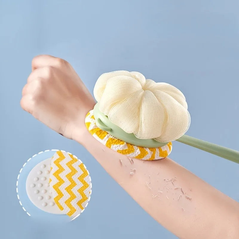 1PC Shower Body Brush with Bristles and Loofah,Back Scrubber with Curved Long Handle,for Skin Exfoliation in Bath.bathing gadget