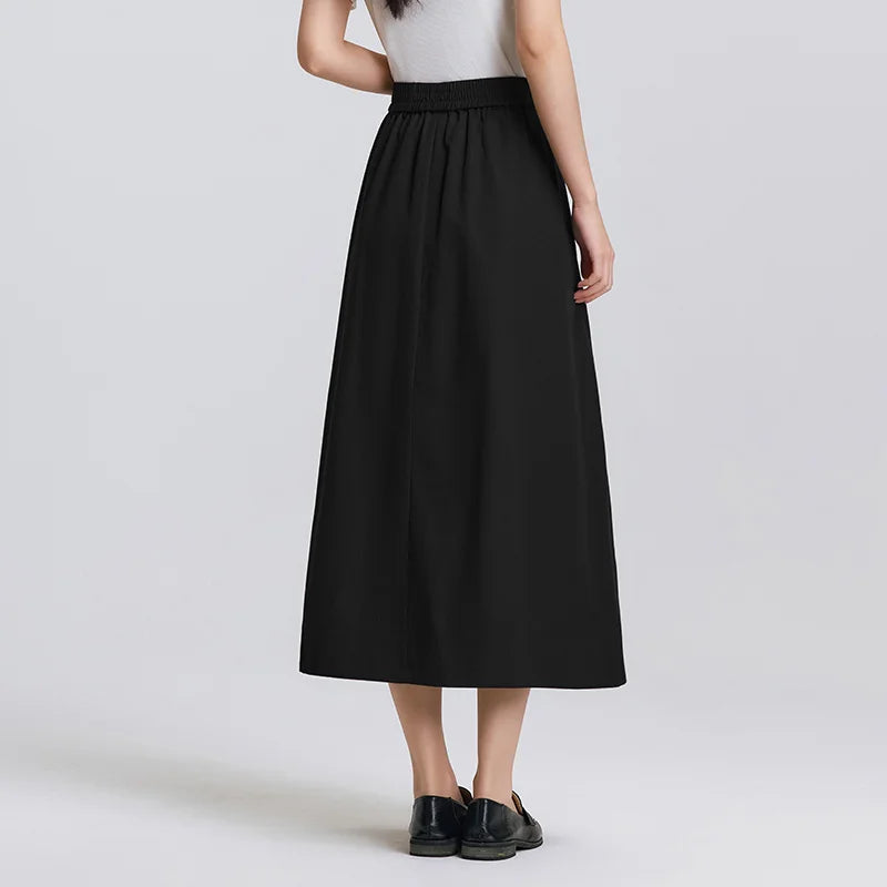 Semir Elegant Skirt Women Spring Elastic Waist Solid Color A Line Umbrella Skirt Hip Covering Versatile Slouchy Maxi Top