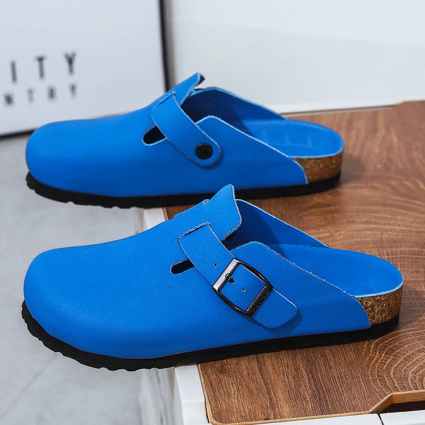 Cork Footbed Leather Clogs Unisex Slip-on Closed Toe Sandals with Adjustable Buckle 10 Colors Available Big Size 47 48