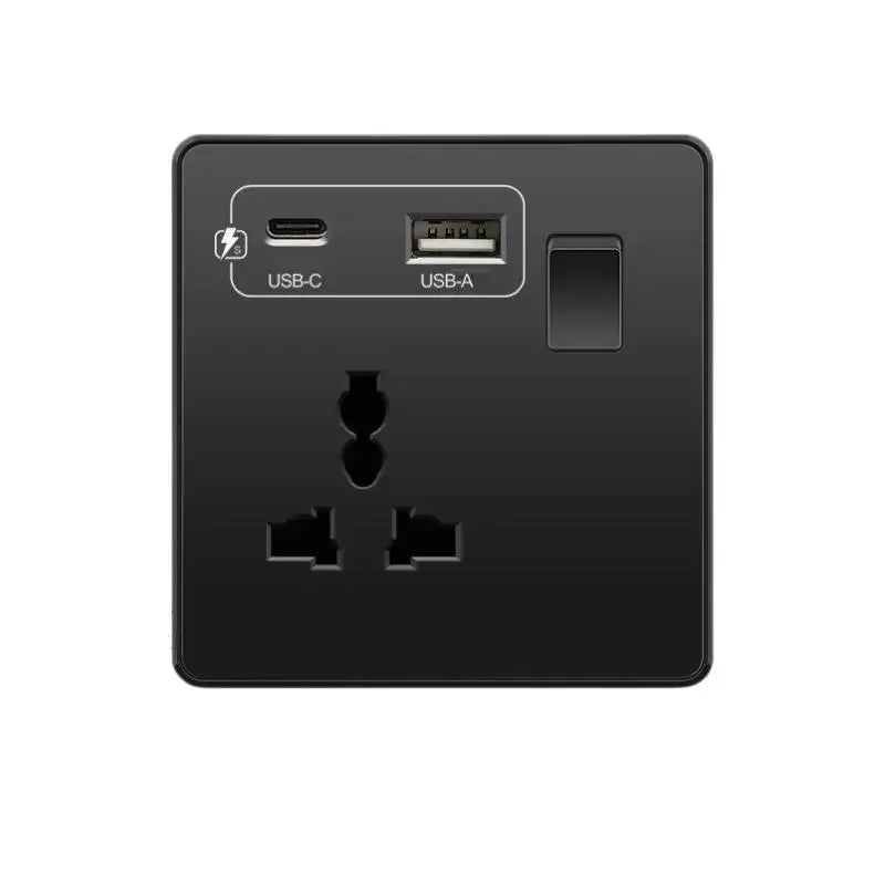 Black Universal Smart 3.1A USB C Wall Socket,UK Type-C 18W Fast Charging Plug Adapter Outlet,Dual Socket with Power Indicator