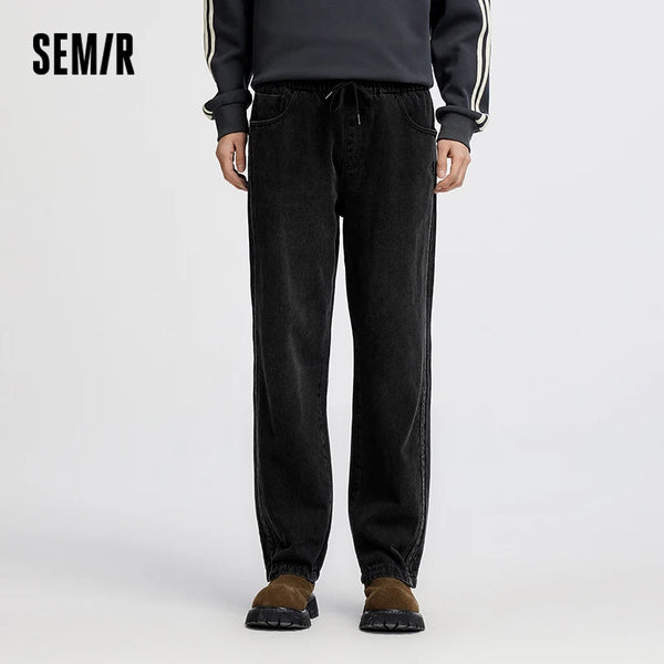 ខោខូវប៊យបុរស Semir បែប Retro ធំទូលាយ ត្រង់ ឆ្នូតចំហៀង ចង្កេះយឺត 2026 ខោ Denim ទន់ ស្លៀកប្រចាំថ្ងៃ ស្ទីលតាមដងផ្លូវធម្មតា