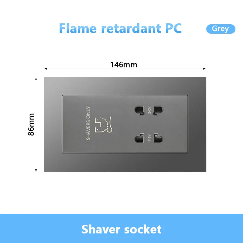 146 UK standard Hotels Shaver Socket,Wall Bathroom beard knife Panel,Beard Shaving Charge outlet Glass Plastic Stainless steel