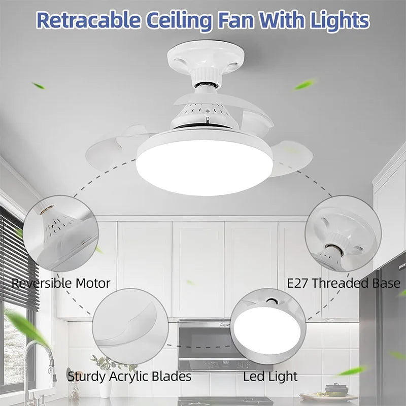 Ceiling Fan with Light 3-Level Dimmable APP&Remote Control Modern LED Folding Ceiling Fan Light for Bedroom Living Room E27Screw