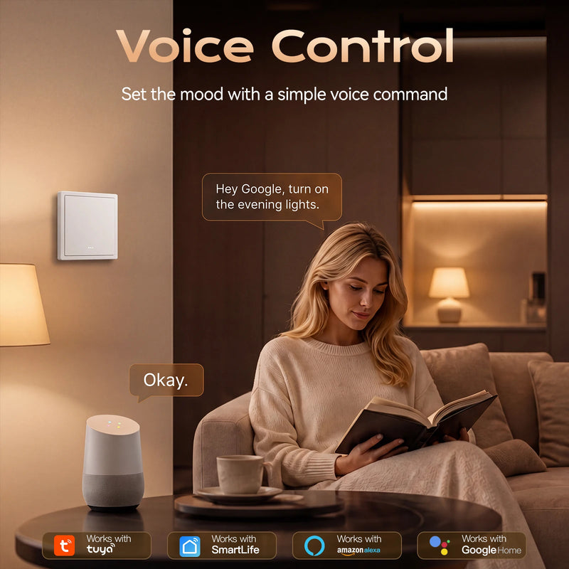 BSEED E Series WIFI Button Light Switch 1/2/3/4Gang 2Way Smart Click Button Switch Plastic Frame Tuya Smart Life Alexa Control