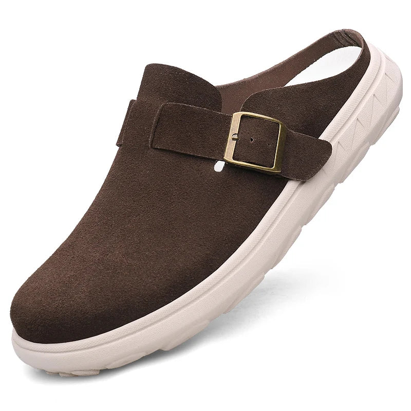 Men's Trendy Platform Clogs Mules Adjustable Buckle Suede Backless Shoes Lightweight Casual Slides for Men Summer Beach/Travel