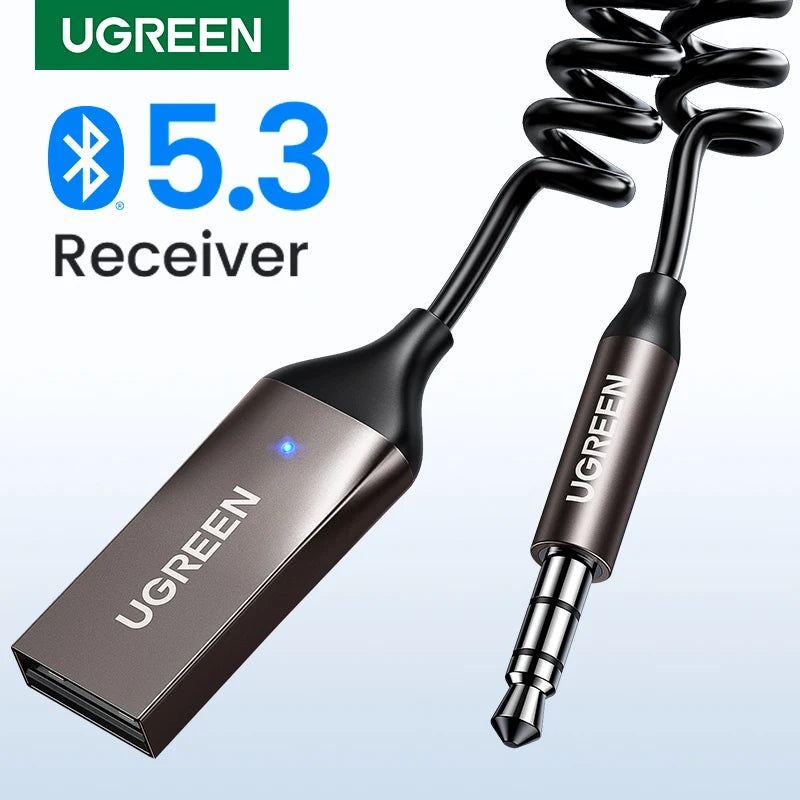 UGREEN Bluetooth Receiver 5.3 Adapter Hands-Free Car Kits AUX Audio 3.5mm Jack Music Wireless Receiver for Car BT Transmitter
