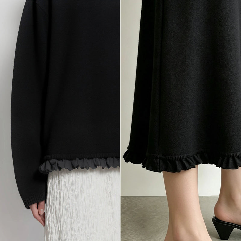Amii Women Sweaters O Neck Ruffle Hem A-Line Midi Skirt Sold Separate Office Casual Tops 2026 Autumn Sweater for Women 12623047