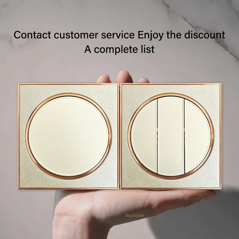 Depoguye New round gold wall speed switch panel, EU UK 16A rocker lamp switch, 220V luxury key light switch push button1gang2way
