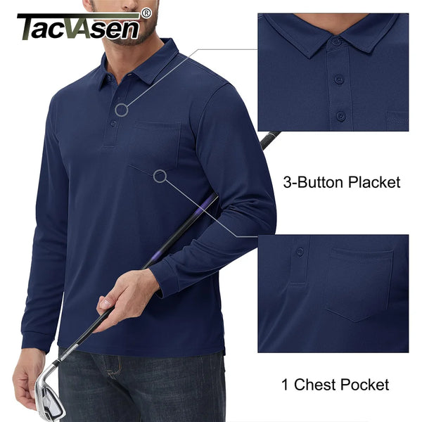 TACVASEN Mens Work Polo Shirts Chest Pocket Casual Polo Shirt Lightweight Breathable Performance Outdoor Golf Polo Tee Tops