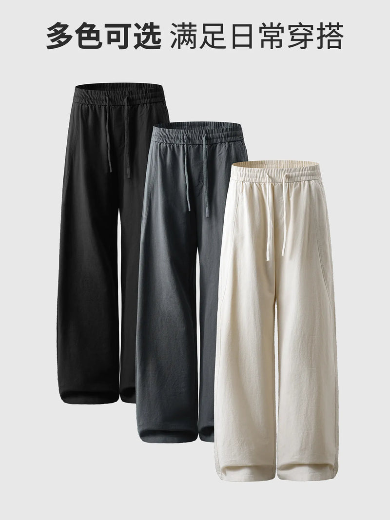 DUKEEN Men's Tencel Lyocell Wide Leg Pants Summer Breathable Lightweight Loose Fit Straight Leg Casual Trousers