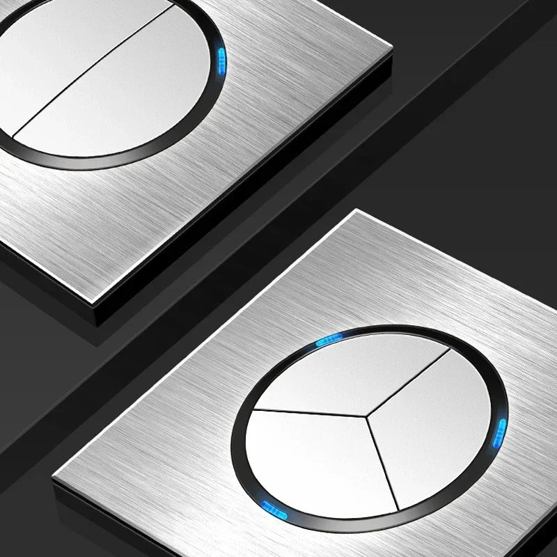 Europe UK FR Luxury LED Wall Light Switch Socket,1 2 3 4 gang 1 2way On/Off aluminum alloy Round Button household Switch panel