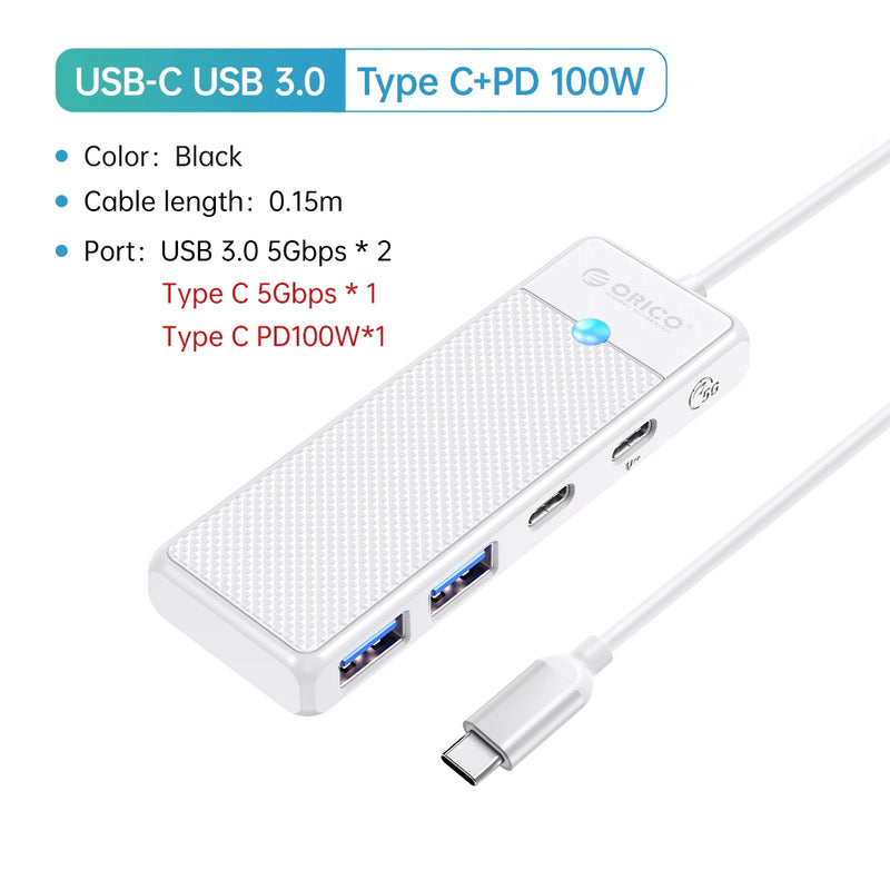 ORICO USB 3.0 HUB Adapter Port Extender PD100W Charging Port 5Gbps High-Speed Transmission hub