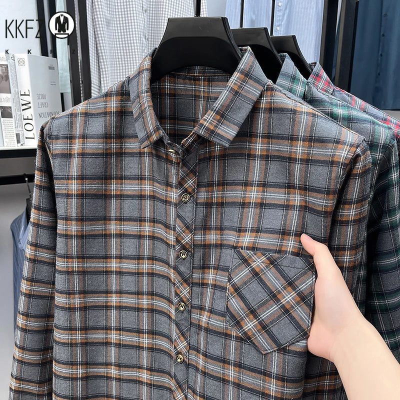Men's Lapel Collar Plaid Shirt Long Sleeve Breathable Fabric Comfortable Lightweight Casual Business Daily Wear