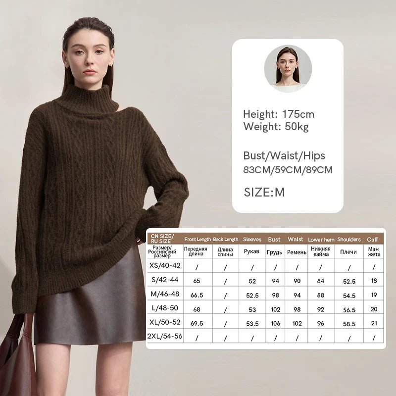 AMII Women's Sweater 2026 Autumn New Turtleneck Hollow Versatile Ladies Sweater Loose Long Sleeves Warm Tops For Woman 12543157