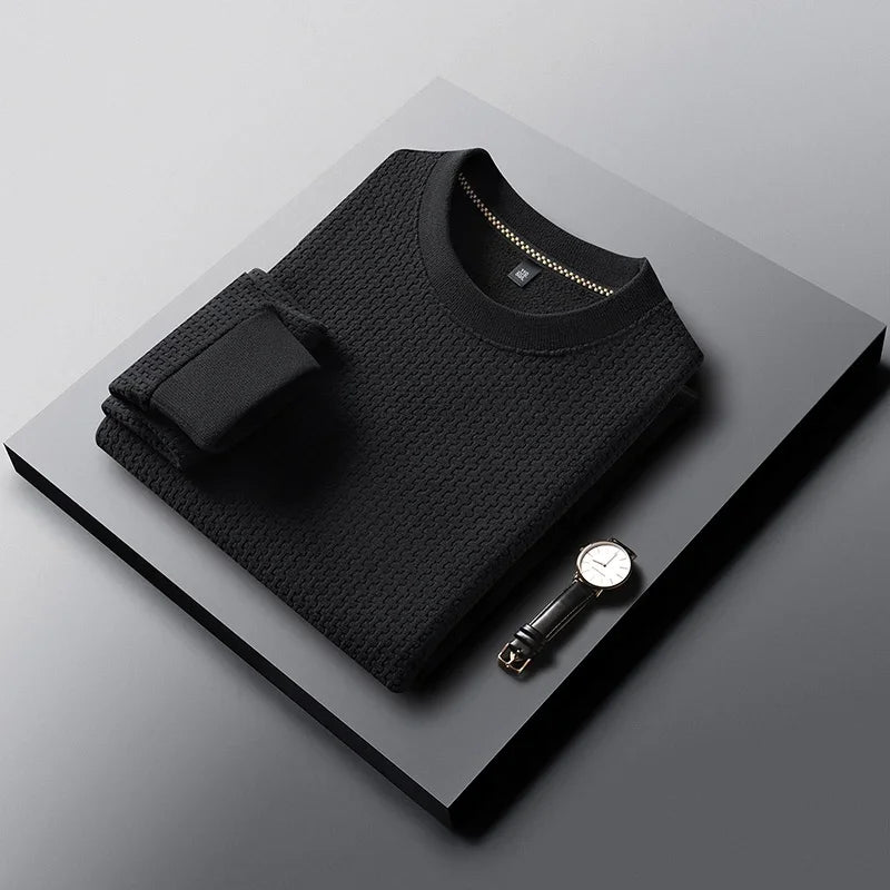 Mens Casual Stretch Long Sleeve Pullover Top Crew Neck Waffle Knit Texture Shirt Breathable Fabric Daily Wear