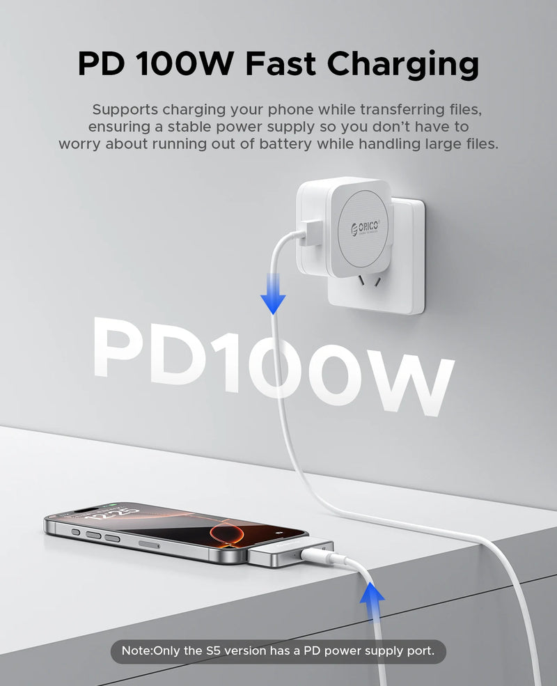 ORICO FlashPod 256GB MINI Portable SSD ProRes with Direct Plug & PD 100W Fast Charging for Dashcam Mobile Mac PC iPhone 16/15