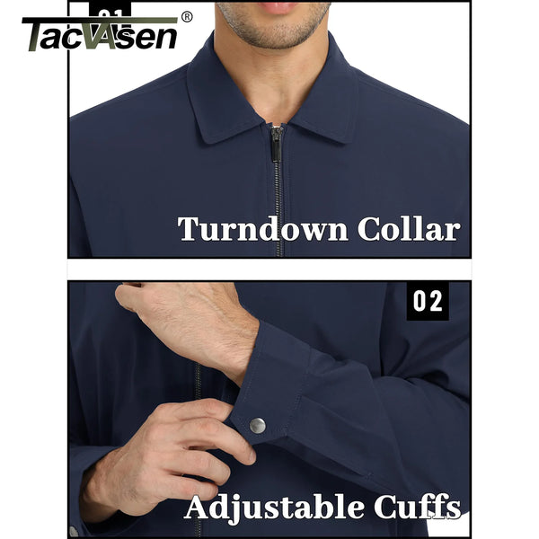 TACVASEN Mens Lightweight Work Jackets Fashion Tunic Style Zipper Pockets Bike Jackets Full Zip Spring Fall Jacket Outwear