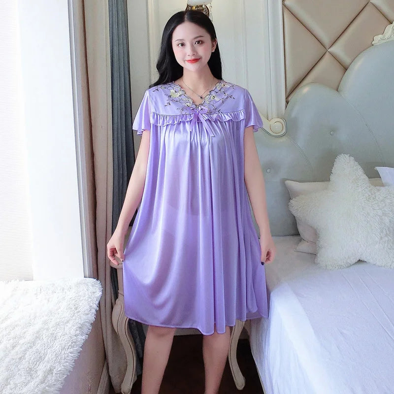 Nightwear Sexy Night Dress Nightie Sleeping Home Dress Pijama Plus Size Sleepwear Women's Silk Satin Sleepdress Nightgowns
