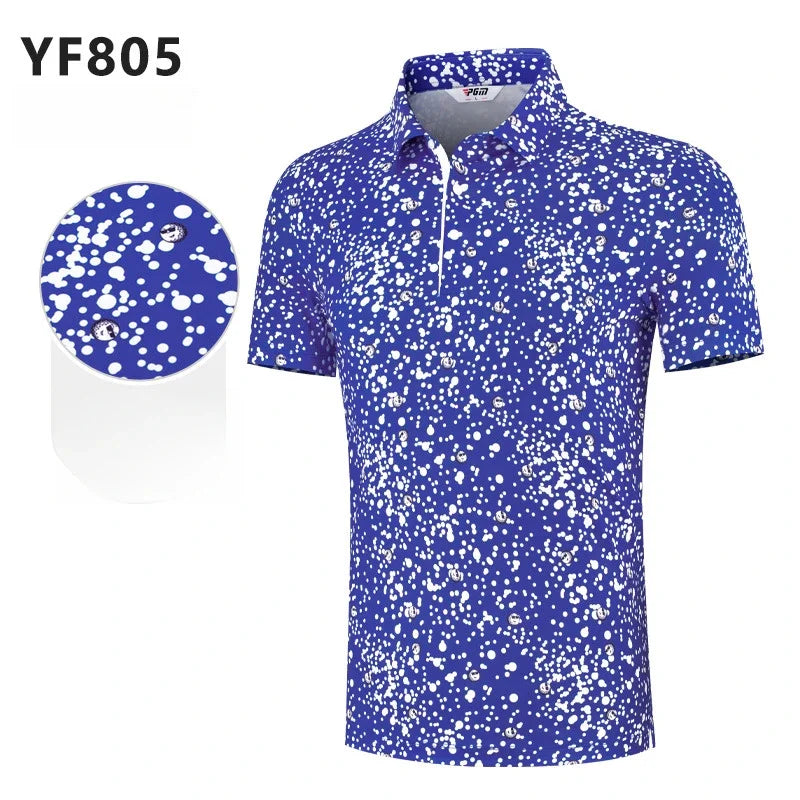 PGM Men Golf Trainning T Shirts with Digital Printing, Summer Quick Drying Short Sleeved Polo Shirt Top YF805