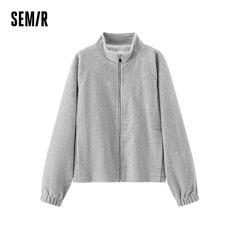 Semir Women Jacket Chenille Texture Loose Raglan Sleeve Stand Collar Slim Look 2026 Autumn Casual Style Soft Outerwear