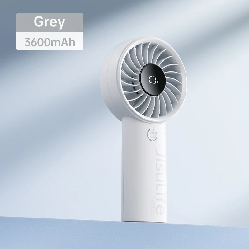 JISULIFE Handheld Fan,5 Levels of Strong Wind,Safety Lock,5000mAh Battery,LED Display,USB Rechargeable,Summer Personal Fan