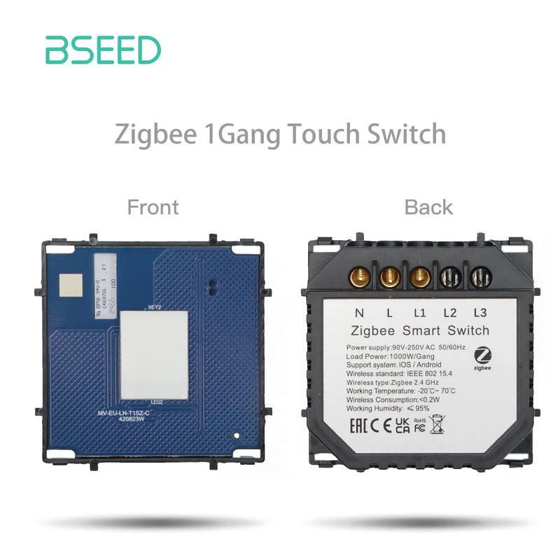 BSEED Zigbee Switch 1/2/3Gang Smart Dimmer Curtain Switch DIY Function Part Tuya Google Home App Wireless Control With Neutral