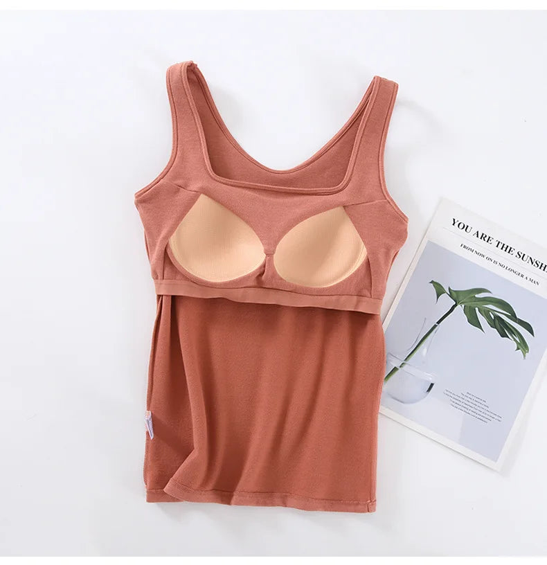 Night Wear Woman Sleeping Shirt New Spring Autumn One Piece Pajamas Tops Sleeveless Chest Pad Vest Women's Sleepwear T-shirt