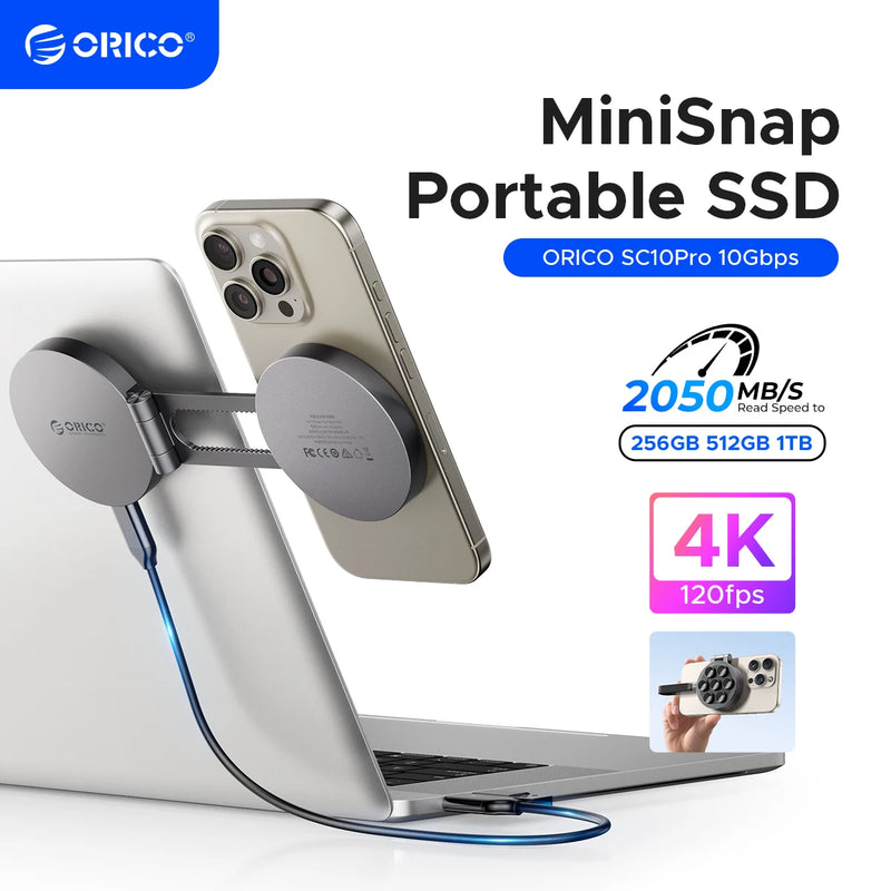 ORICO External SSD 1TB Mini Portable SSD Magnetic Ultra-Thin 2000MB/s Supports 4K ProRes HDR for Macbook PC Laptop iPhone