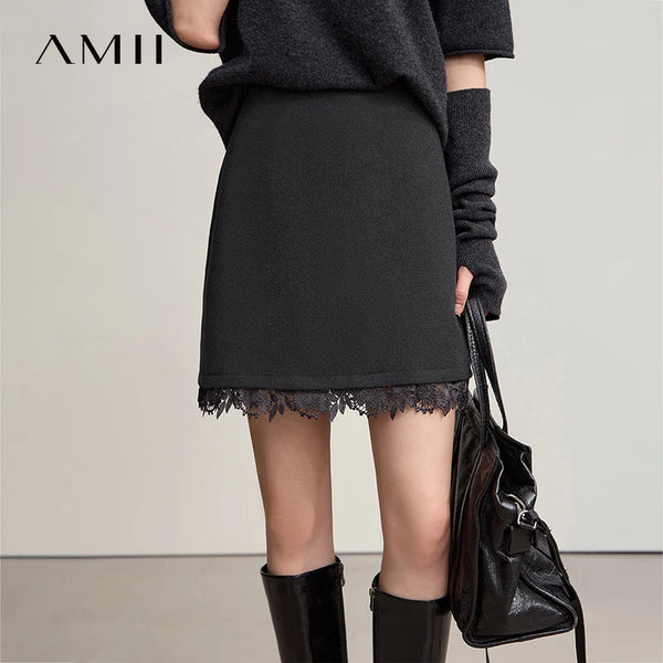 AMII សំពត់ខ្លីបែប Minimalist ឆ្នាំ ២០២៥ រដូវរងាថ្មី សំពត់ខ្លីរោមចៀមក្តៅសម្រាប់ស្ត្រី លំនាំប៉ាក់ ធម្មតា សម្លៀកបំពាក់រឹង សម្រាប់ស្ត្រី 12544125