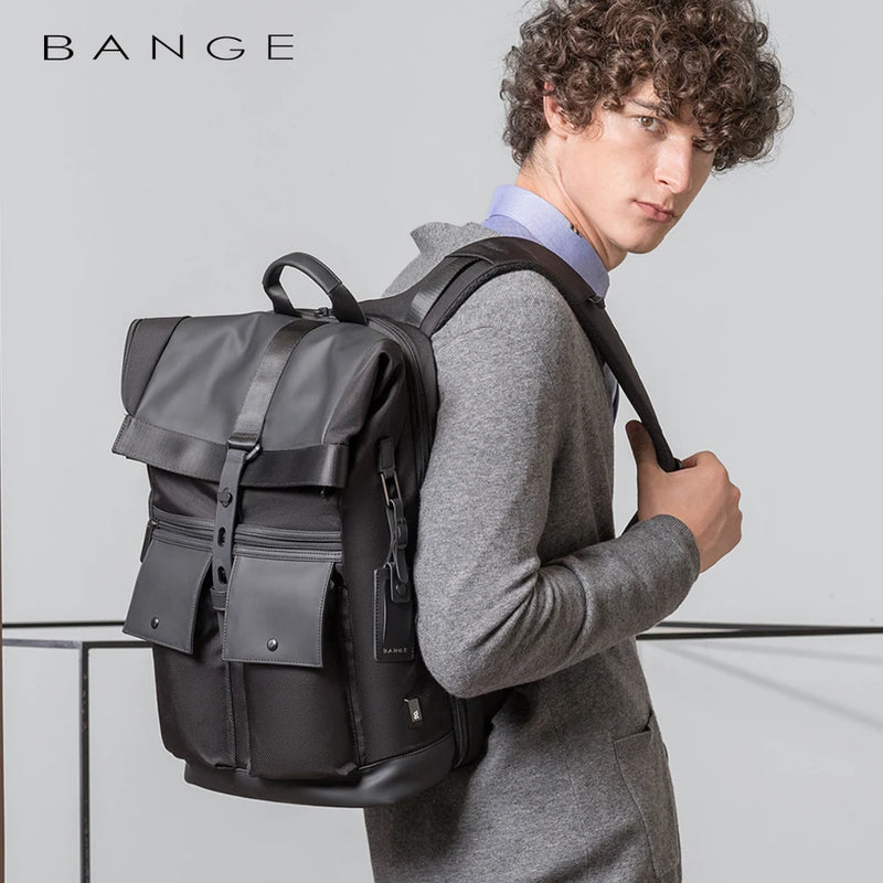 Bange Casual Men Anti Theft Backpack 15.6 inch Multifunctional Waterproof Backpacks Daily Travel Bag School Rucksack With Belt