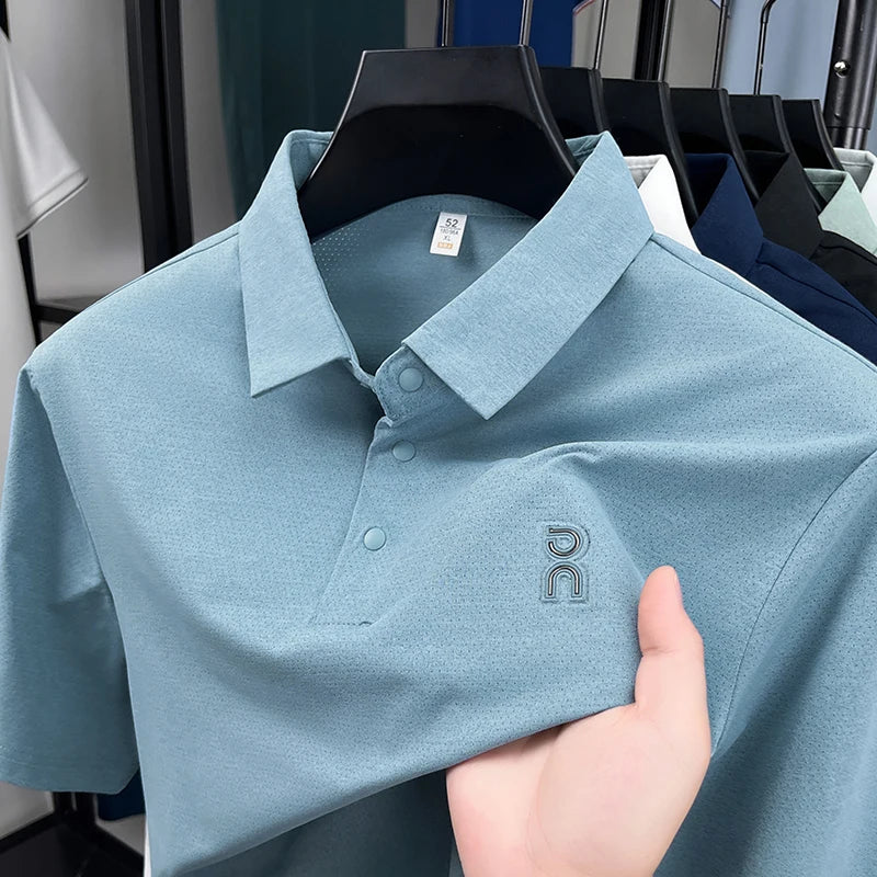Hot Man Spring New Short-Sleeved Polo Shirt Lapel Button Non-creasing Luxury Brand T-Shirt Business Casual Trend Men's Clothing