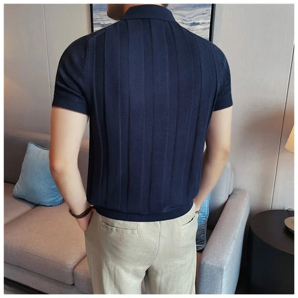 Men's Old Money Style Lyocell-Linen Knit Polo Shirt – Breathable, Soft & Wrinkle-Resistant Short Sleeve Top with Natural Drape