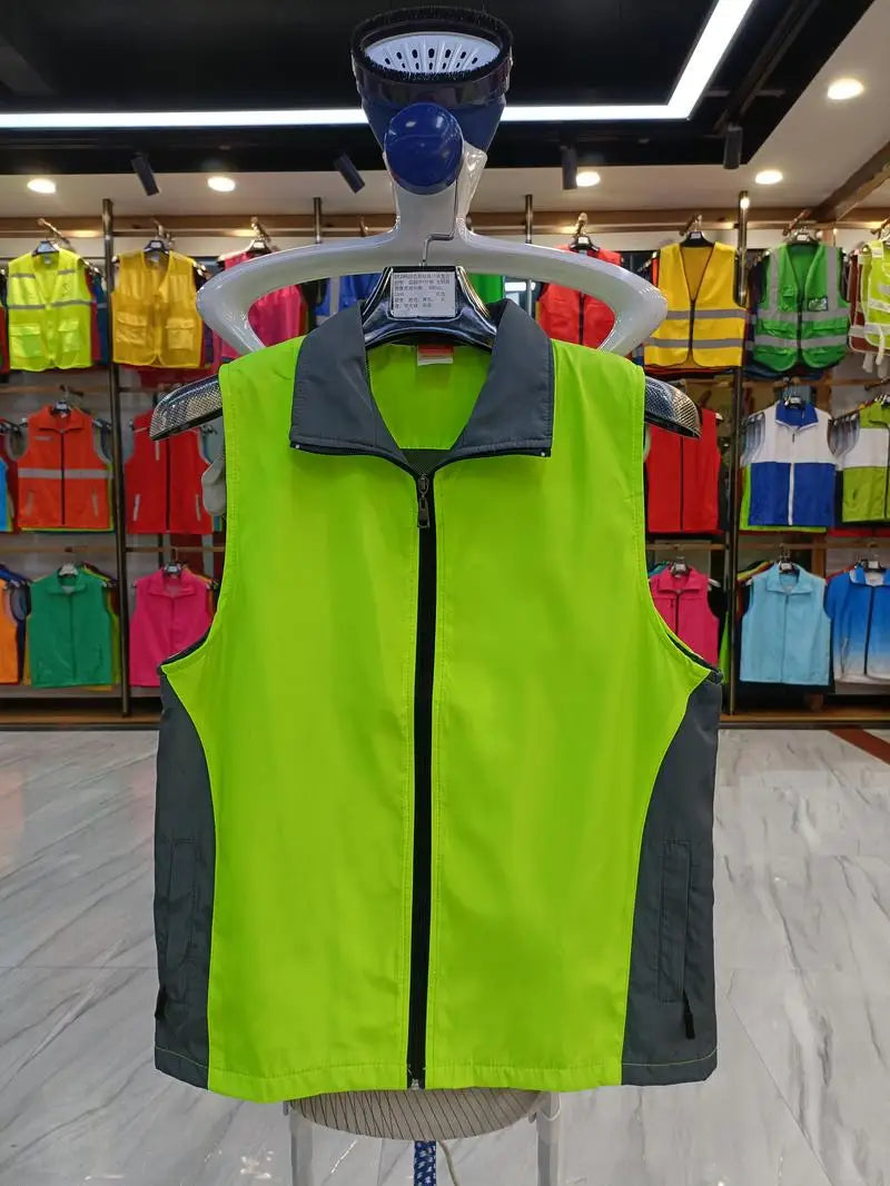 2026 High-grade color matching vertical collar zipper waistcoat pocket work clothes light and comfortable custom logo