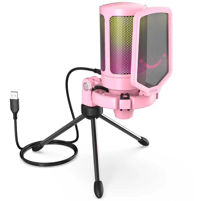 FIFINE USB Gaming Microphone,Condenser MIC with RGB,for PC PS4 PS5 MAC,Suit for Podcasters/Gamers/Influencers/Home Studio