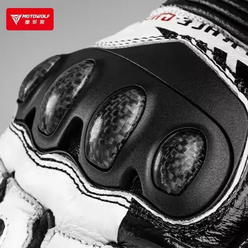 ស្រោមដៃម៉ូតូ Motowolf GM3 ស្បែកសុទ្ធសម្រាប់បុរស ធន់នឹងខ្យល់ អេក្រង់ប៉ះ កំណែវែង ធន់នឹងការដួលរលំ ស្រោមដៃប្រណាំងម៉ូតូ