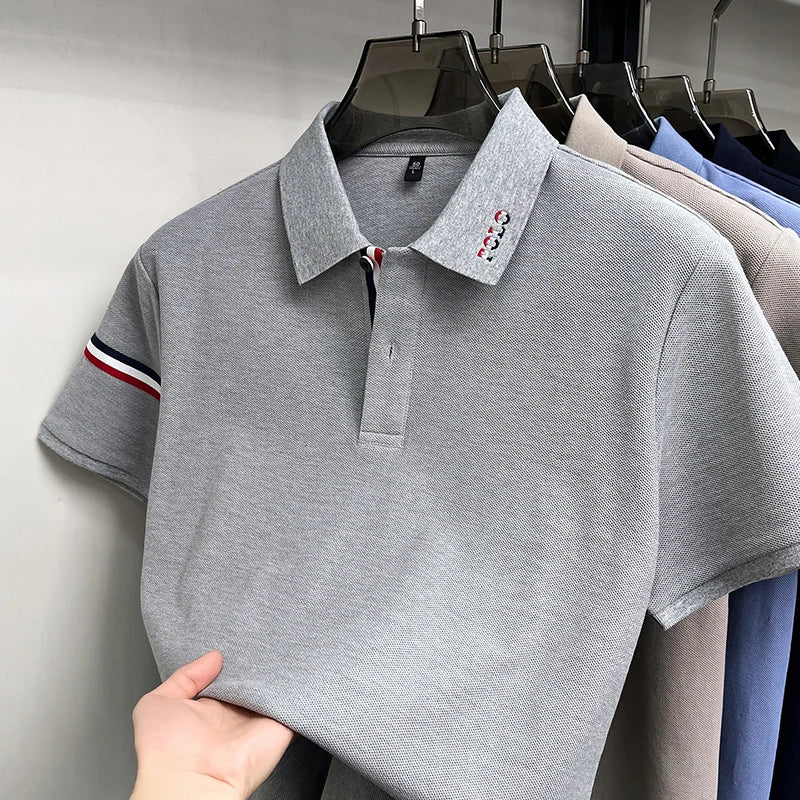 100%Cotton Man Short-Sleeved Polo Shirt Lapel Button Letter Embroidery Summer New Polo Shirt Casual Fashion Breathable Mens Wear