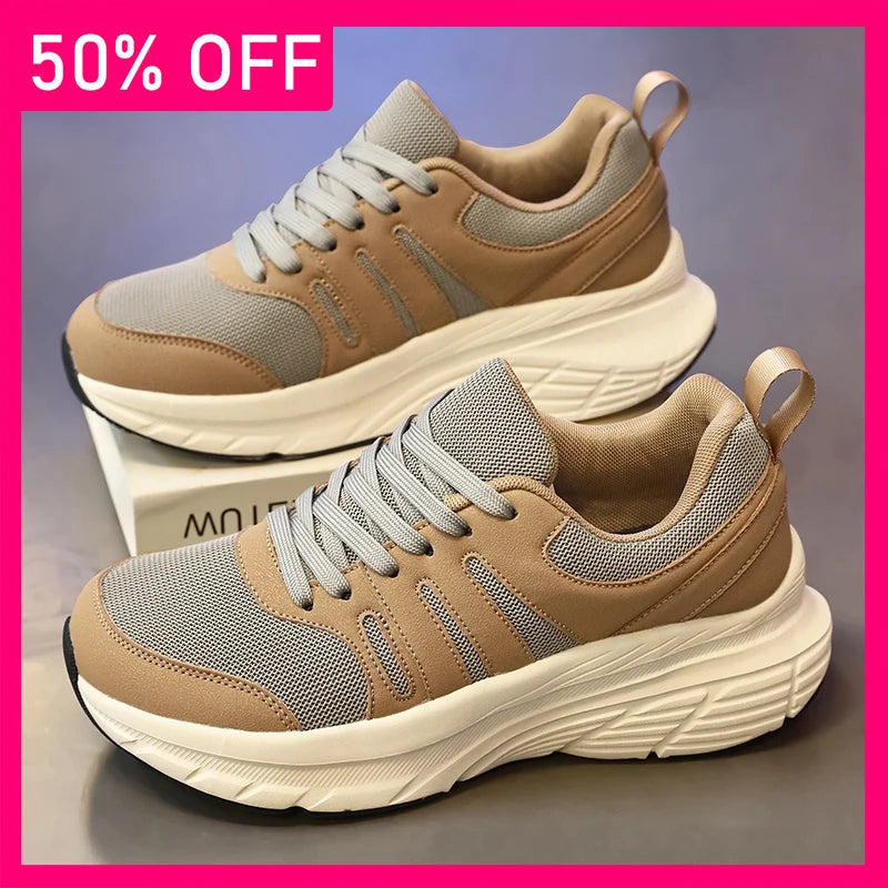 Men Sports Shoes Trendy Mesh Breathe Lace Up Outdoor Running Shoes New Soft Sole Shock-absorbing Comfort Versatile Tennis Shoes