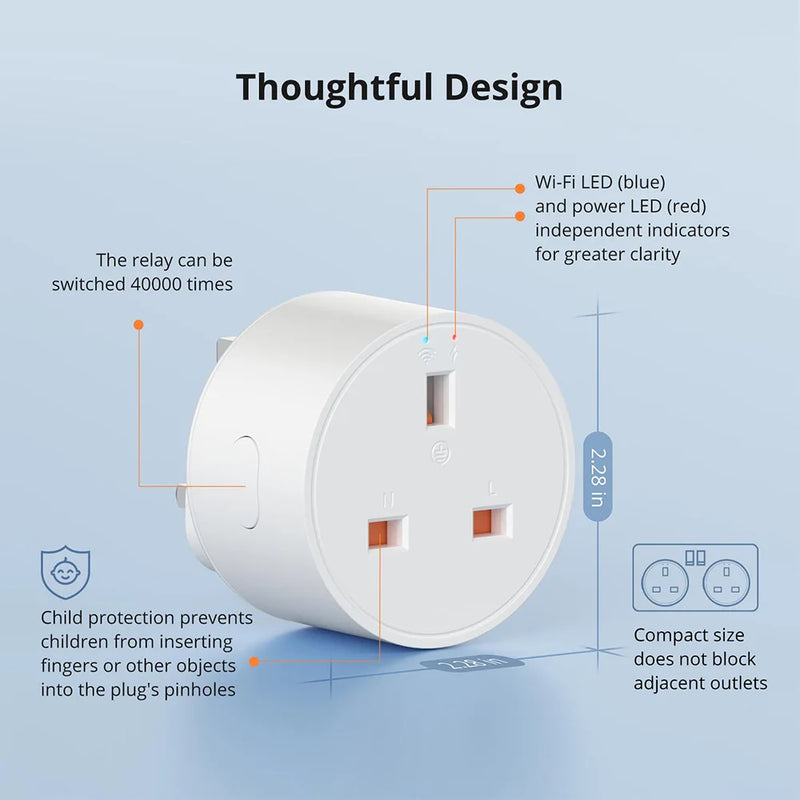 SONOFF S60 13A UK Wi-Fi Smart Socket iPlug 1-5PCS Power Monitoring Timer Smart Scene Remote Control eWeLink Alexa Google IFTTT