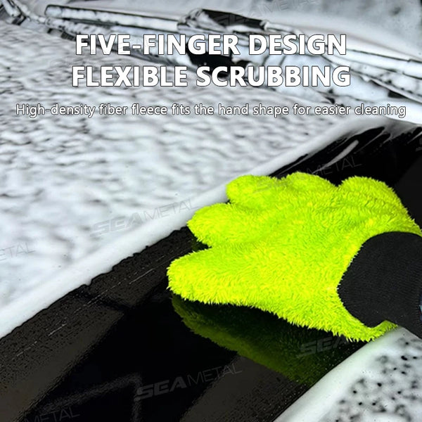 SEAMETAL 5 Finger Car Wash Microfiber Mitt Double Side Scratch Free Cleaning Gloves Dusting Mitts for Car Cleaning Accessories