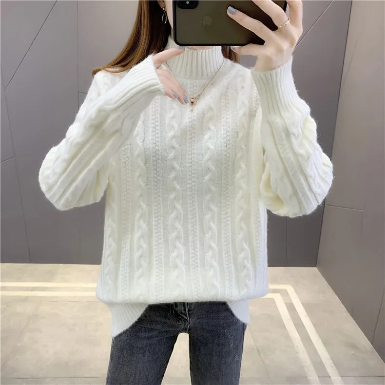 Korean Turtleneck Slim Thicken Knitted Pullovers Womens Clothing 2026 Autumn Winter Sweater Casual Warm Knitwear Tops свите
