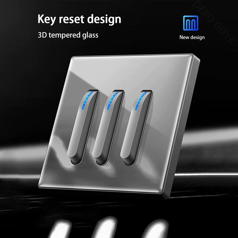 Wall Light Switch Panel LED Indicator UK EU FR Universal USB C Electrical Socket Piano Key Self-reset Wall Switches TV Computer