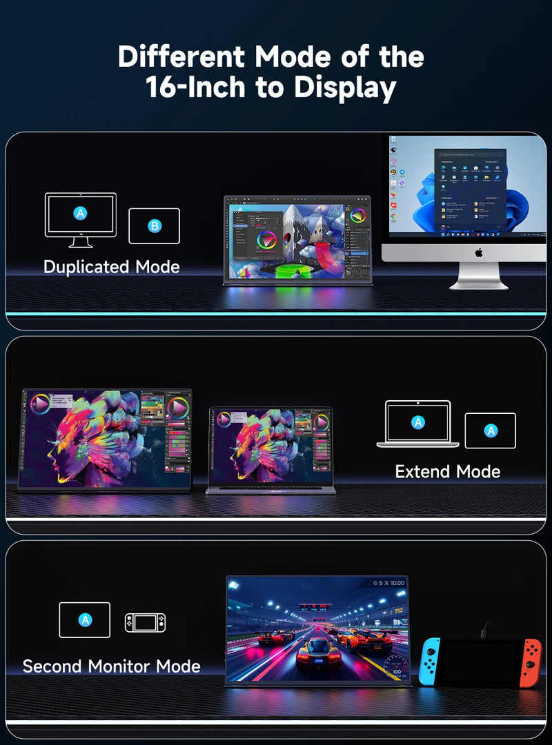 UPERFECT 4K Portable Monitor 16" 3840x2400 IPS Laptop Extend Screen 1200Nits USB C HDMI Computer PC Gaming Display With Speakers
