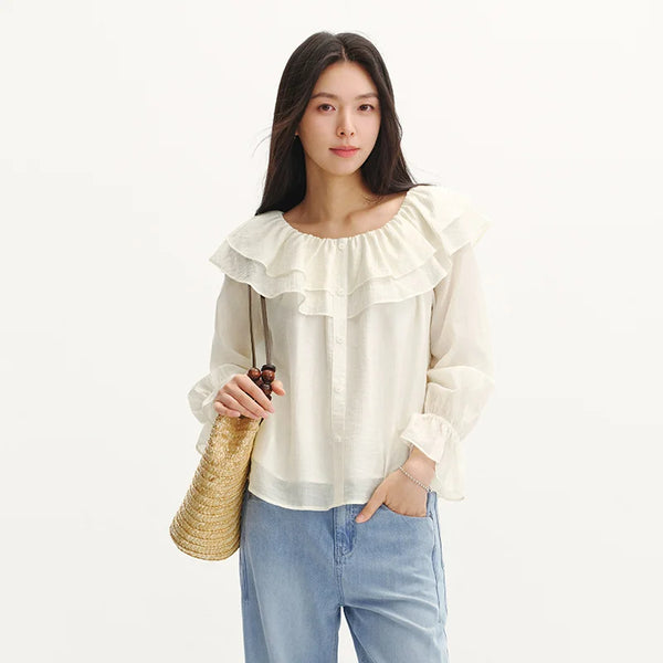 អាវ Semir សម្រាប់នារី ដៃអាវរាងដូចចង្កៀង រចនាបថបារាំងតូច ម៉ូដសាមញ្ញ រដូវក្តៅ ឆ្នាំ២០២៦ អាវធំសម្រាប់ស្លៀកបានច្រើនយ៉ាង