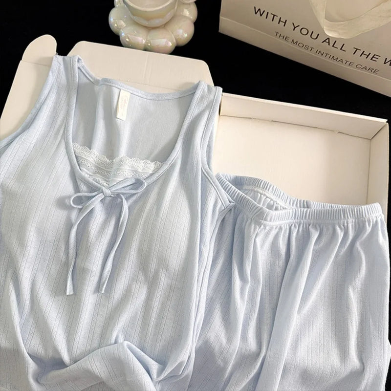 Thin Loungewear Sets Women Pajama Night Wear for Ladies Night Wears Homewear New Summer Wear Sleeveless Sleepwear Pyjama Set